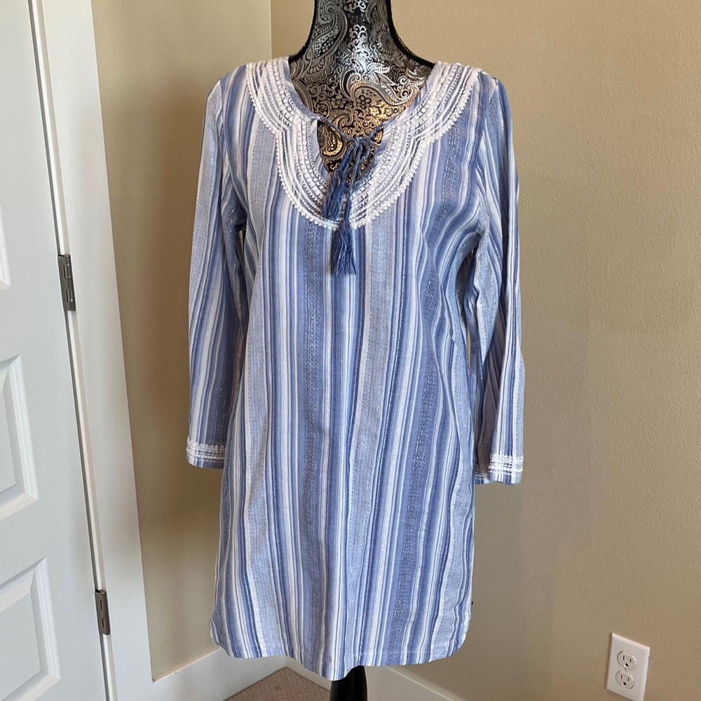 Hatley Striped Blue and Cream Cotton Dress or Coverup Size Small
